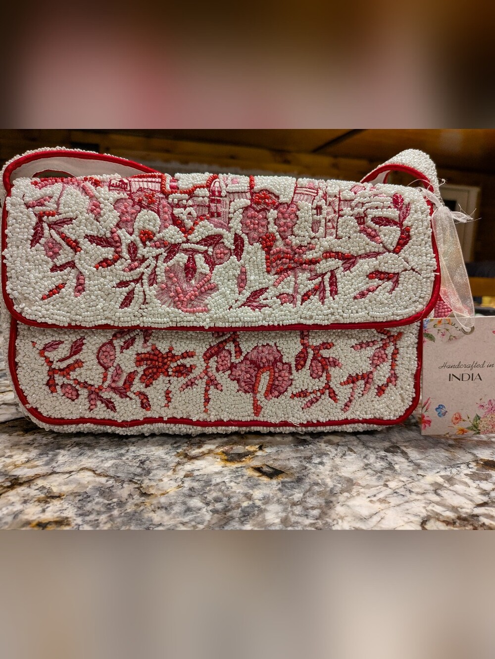 Viral Handcrafted Pink & White Beaded Floral Shoulder Bag, NWT!